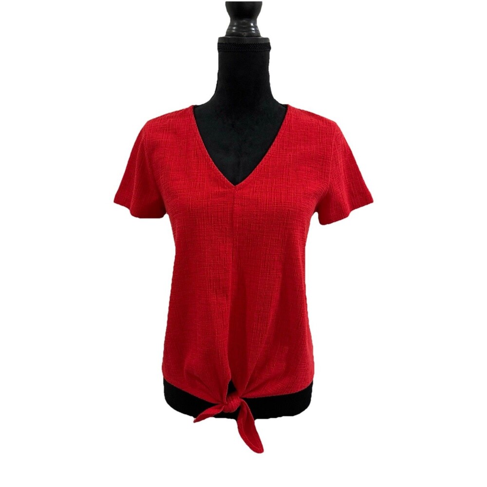 J Crew Womens Small Top V Neck Tie Front At Hem  Short Sleeve Pullover